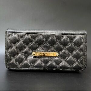 JUICY COUTURE Black Shimmer Leather Quilted Bifold Wallet